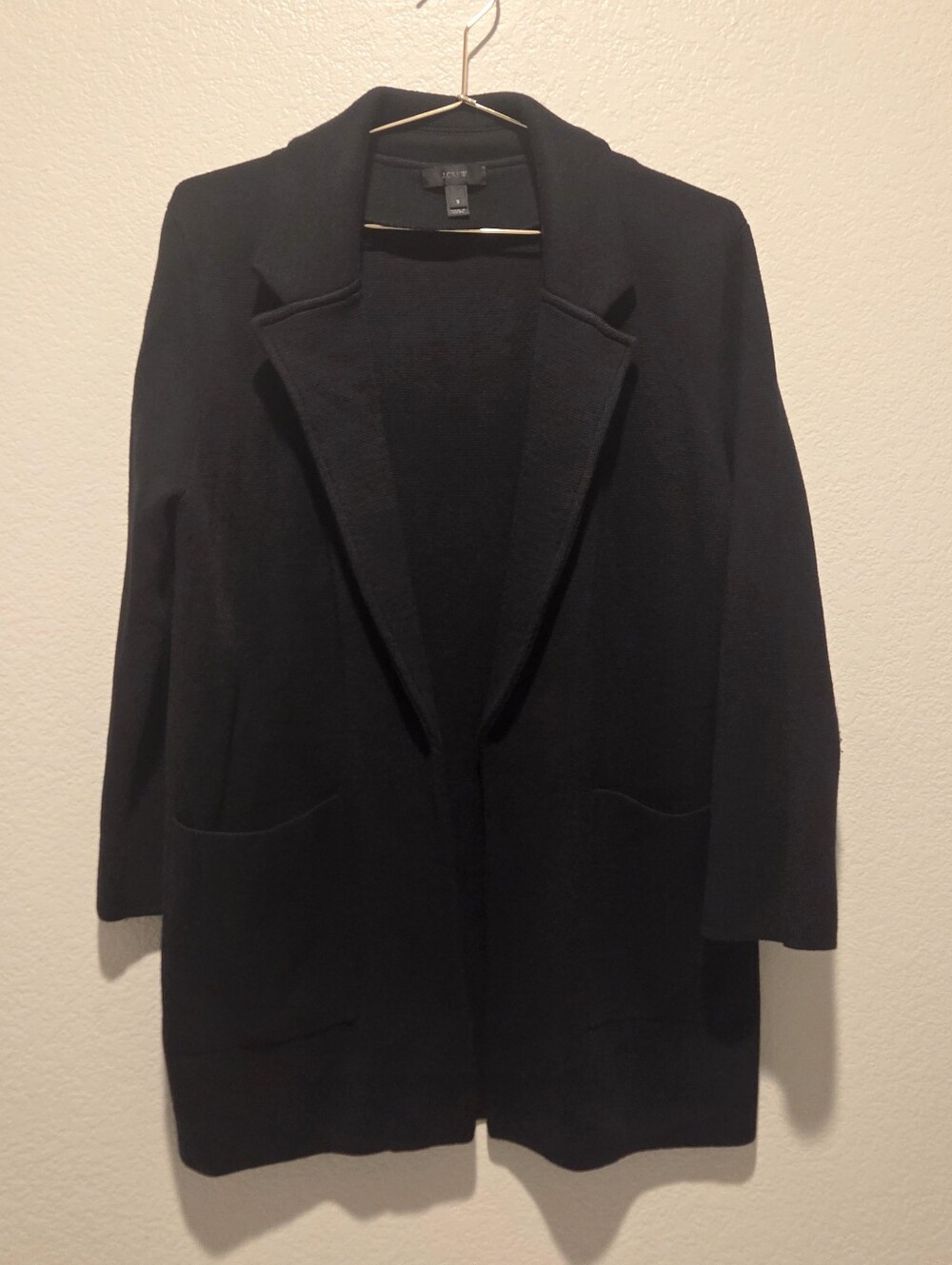 J.Crew Open Front Sweater Blazer Cardigan S Black Merino Wool Blend Quiet Luxury